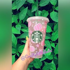 PINK PUMPKINS! 24oz Starbucks Pumpkin Venti Cold Cup Reusable Permanent Vinyl.